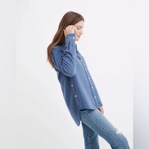 NWT Madewell Flannel Side-Button Oversized Ex-Boyfriend Shirt Medium Blue